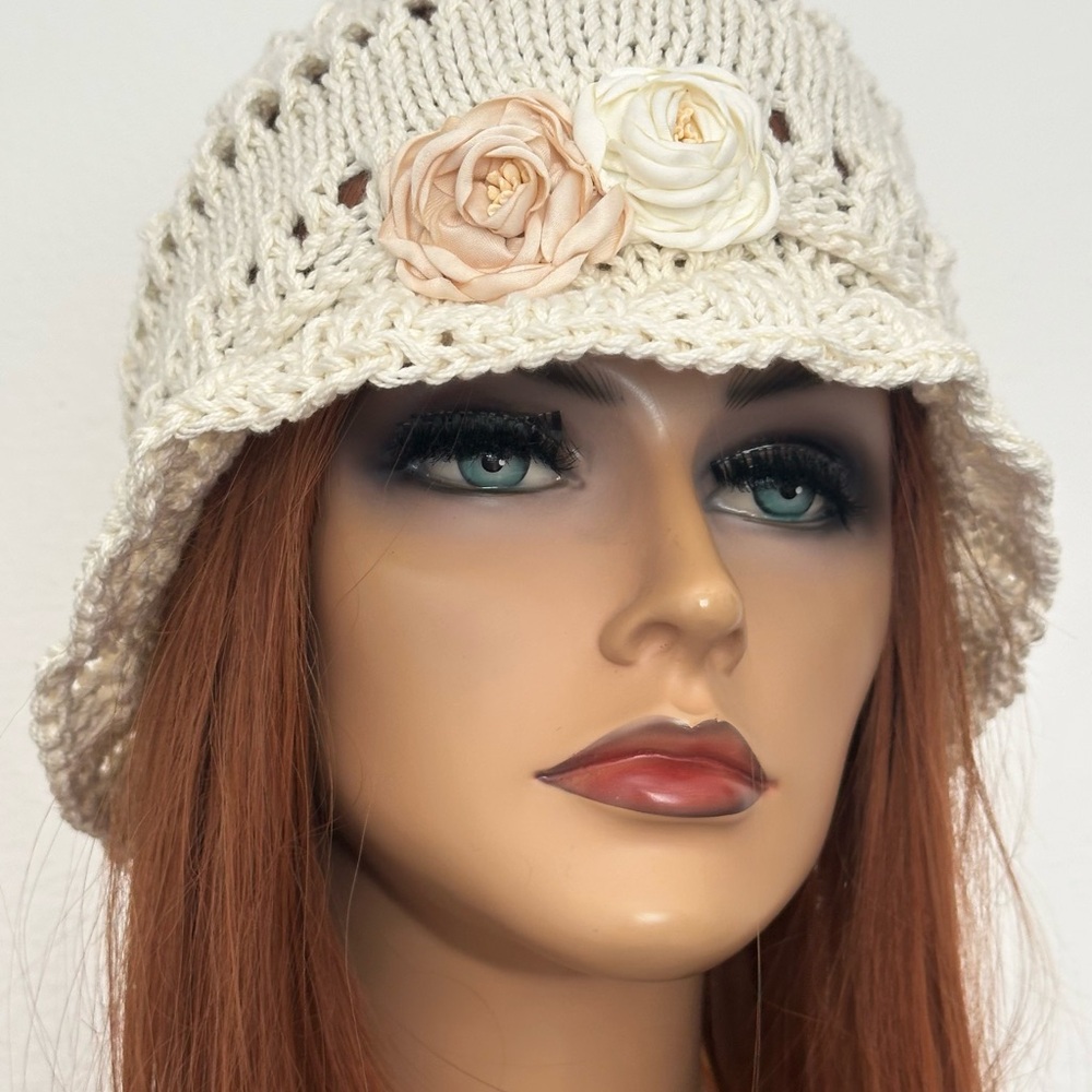 Hand Knits 2 Love Cotton Brim Hat Flowers Lace Designer Fashion Chic Gift
